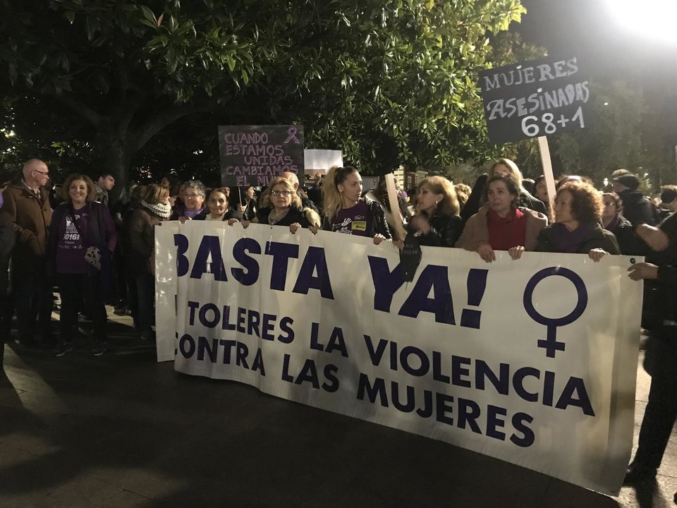 Cabecera de la manifestación por el 25N en Santander, en la que han participado cientos de personas